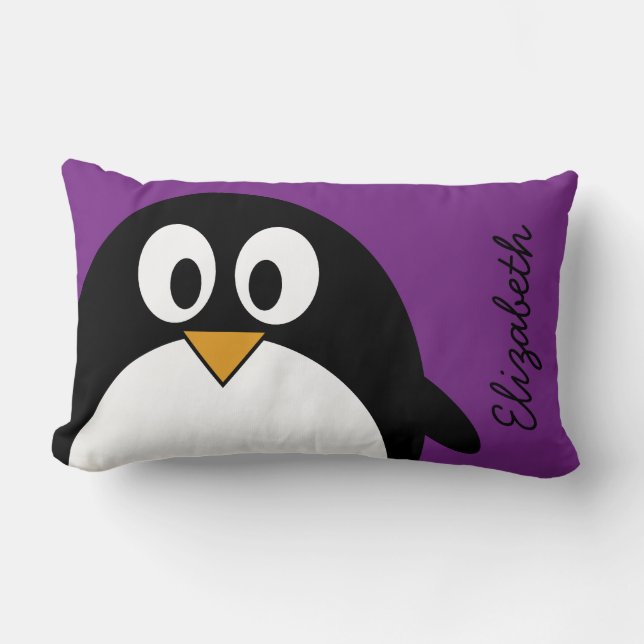 Coussin Rectangle pourpre mignon de pingouin de bande dessinée (Recto)