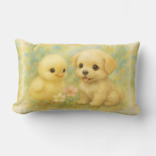 Coussin Rectangle Poussin et chiot, aquarelle de Natasha Us