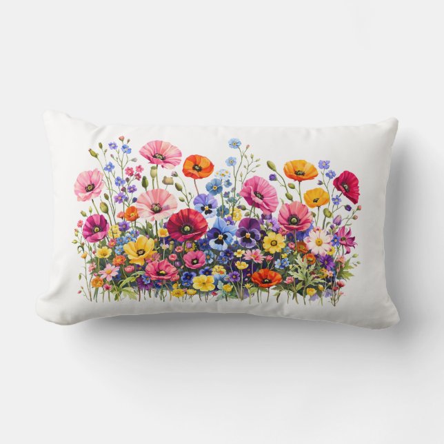 Coussin Rectangle Prairie de fleurs sauvages avec des floraisons aqu (Recto)