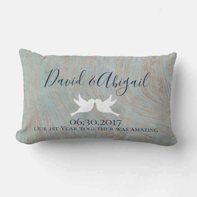 Coussin Rectangle Premier anniversaire Cadeau bleu et cuivre (Recto)