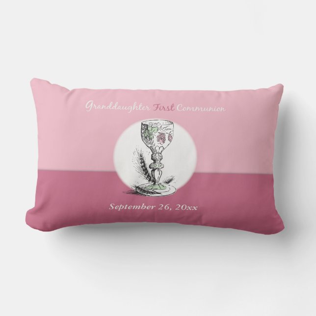 Coussin Rectangle Première communion de la petite-fille Rose, Calice (Recto)