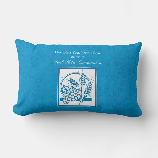 Coussin Rectangle Première communion petit-fils Bleu, Blé, Raisins (Recto)