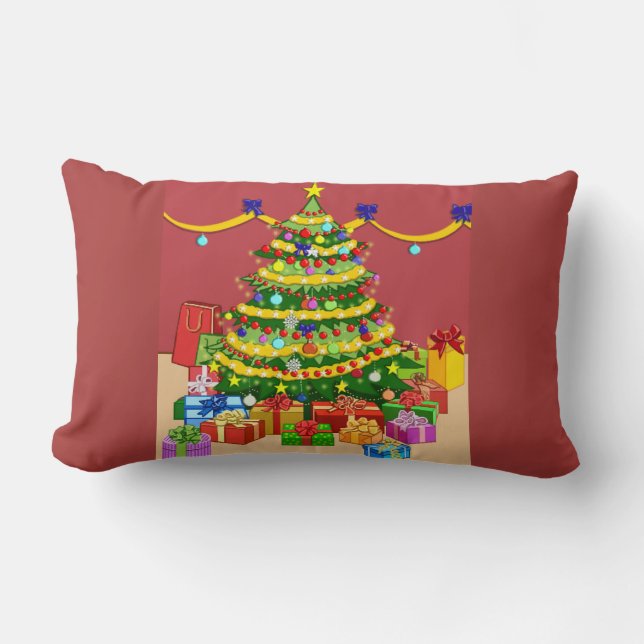 Coussin Rectangle Présente sous Arbre de Noël réversible (Recto)