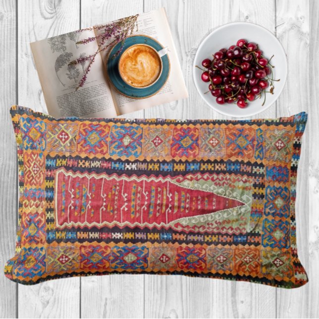 Coussin Rectangle Prière turque antique rouge, bleu et orange Kilim (Créateur téléchargé)