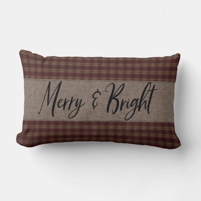 Coussin Rectangle Primitif Noël Bourgogne Homespun Joyeux Joyeux (Recto)