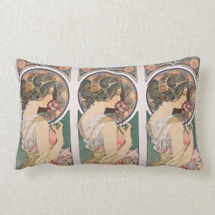 Coussin Rectangle Primrose par Alphonse Mucha - Art Nouveau Vintage