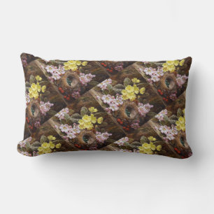 Coussin Rectangle Primroses vintages en fleurs de pomme et nid d'ois