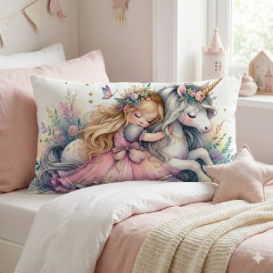 Coussin Rectangle Princesse Licorne Pastel Conte de Fée Fantastique