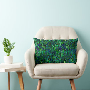 Coussin Rectangle Profusion Paisley Vibrant Floral Bleu Vert