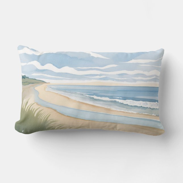 Coussin Rectangle Promenade du rivage | Aquarelle de l'océan côtier (Recto)