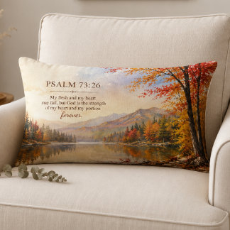 Coussin Rectangle Psaume 73:26 Verset biblique Lac d'automne