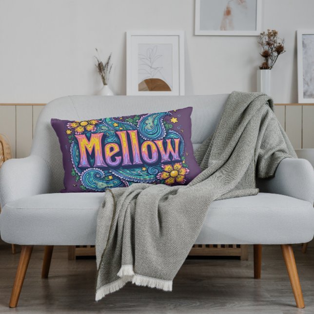 Coussin Rectangle Psychédélique Super "Mellow" Retro Hippie Art (Psychedelic Groovy "Mellow" Retro Hippie Art Lumbar Pillow)