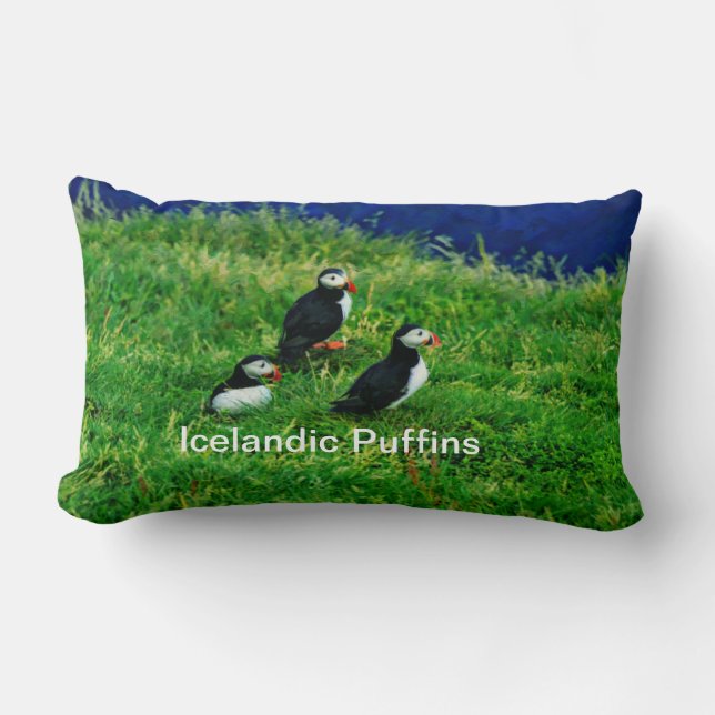 Coussin Rectangle Puffins islandais en été (Recto)