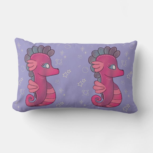Coussin Rectangle Punky Seahorse | Hippocampe Rose Mignon (Recto)