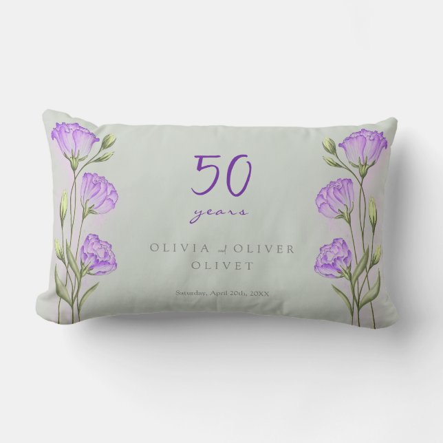 Coussin Rectangle Purple Eustomas Mariage Anniversaire 50 ans (Recto)