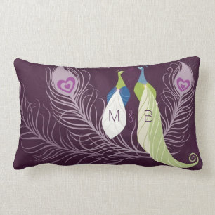 Coussin Rectangle Purple Peacocks Paire Mariage Anniversaire Personn
