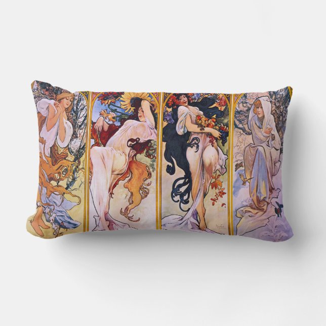 Coussin Rectangle Quatre saisons par Alphonse Mucha 1895 (Recto)