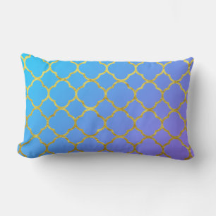 Coussin Rectangle Quatrefoil Gold Foil Motifs Blue Ombre Sparkly