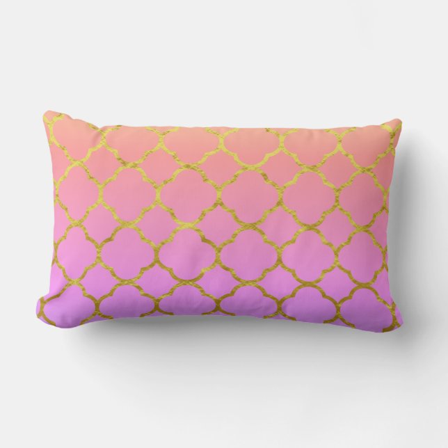 Coussin Rectangle Quatrefoil Motif Rose  Gold Rose Purple 2020 (Recto)