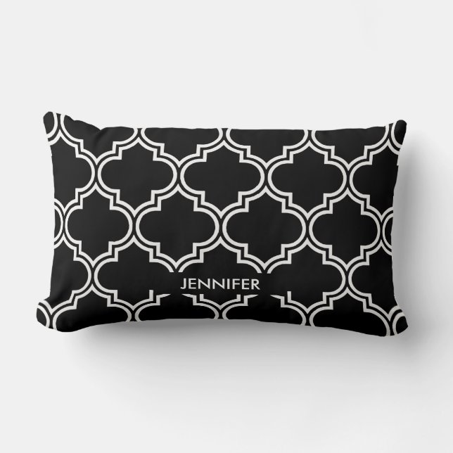 Coussin Rectangle Quatrefoil noir et blanc (Recto)