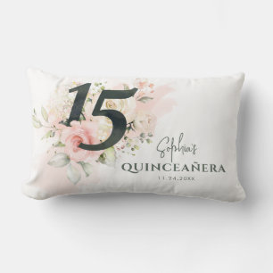 Coussin Rectangle Quinceanera personnalisée Floral rose 15e annivers