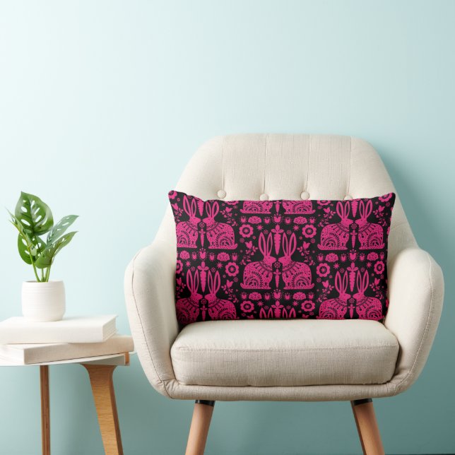 Coussin Rectangle Rabbit Nordic Scandinavian Folk Art (Chaise)