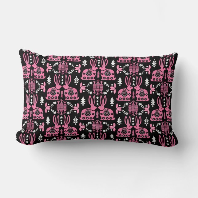 Coussin Rectangle Rabbit Nordic Scandinavian Folk Art (Recto)