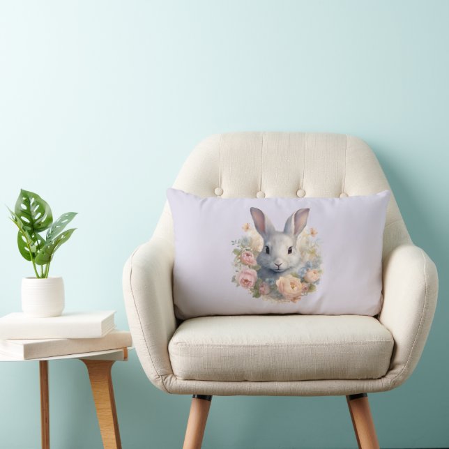 Coussin Rectangle Rabbit Surrounded by Pastel Flowers Cute (Chaise)