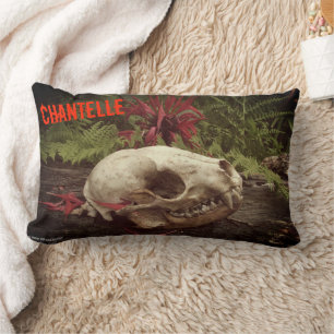 Coussin Rectangle Raccoon crâne vieux rond avec fougères et rouge Mo