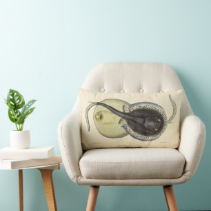 Coussin Rectangle Raies pastenagues tachetées, animaux marins vintag