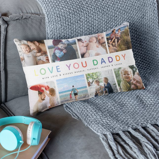 Coussin Rectangle Rainbow 'LOVE YOU DADDY' Photo Collage Keepsaké (Créateur téléchargé)