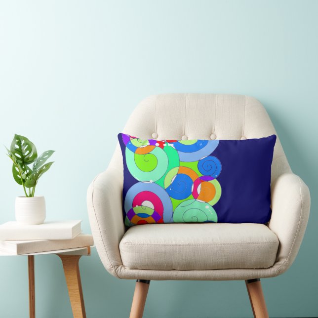 Coussin Rectangle Rainbow Retro Spiral Art Abstraction Marine (Chaise)