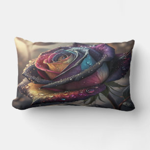 Coussin Rectangle Rainbow Rose Throw Pillow — Multicolor Floral Deco