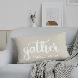 Coussin Rectangle Rassemblement d'automne beige rustique Nom de fami