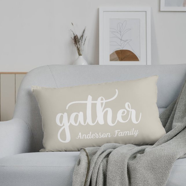 Coussin Rectangle Rassemblement d'automne en beige rustique Nom de f (Créateur téléchargé)