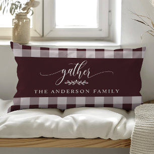 Coussin Rectangle Rassembler automne bourgogne et carreaux de buffle