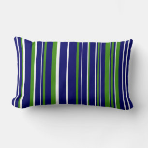 Coussin Rectangle Rayure de code-barres bleu marine, vert et blanc