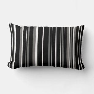 Coussin Rectangle Rayure de code-barres noir, gris et blanc