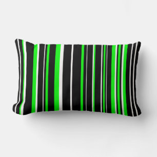 Coussin Rectangle Rayure de code-barres noir, vert citron et blanc