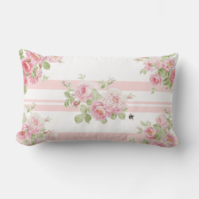 Coussin Rectangle Rayure de pivoine de roses d'été de jour de mai (Recto)