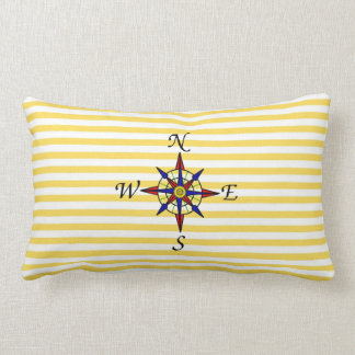 Coussin Rectangle Rayure jaune nautique avec la boussole