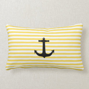 Coussin Rectangle Rayure jaune nautique avec l'Ancre