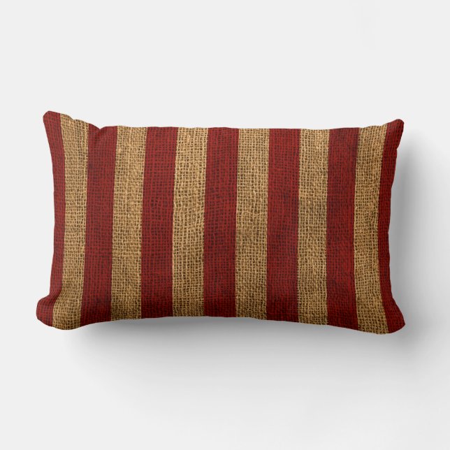 Coussin Rectangle Rayure rouge rustique nautique (Recto)