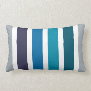 Coussin Rectangle Rayures blanches turquoises bleues