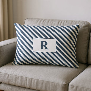 Coussin Rectangle Rayures Bleu/Blanc Monogrammées
