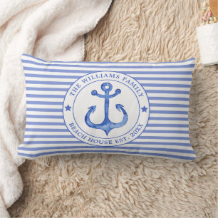Coussin Rectangle Rayures bleues nautiques - Chambre de plage de