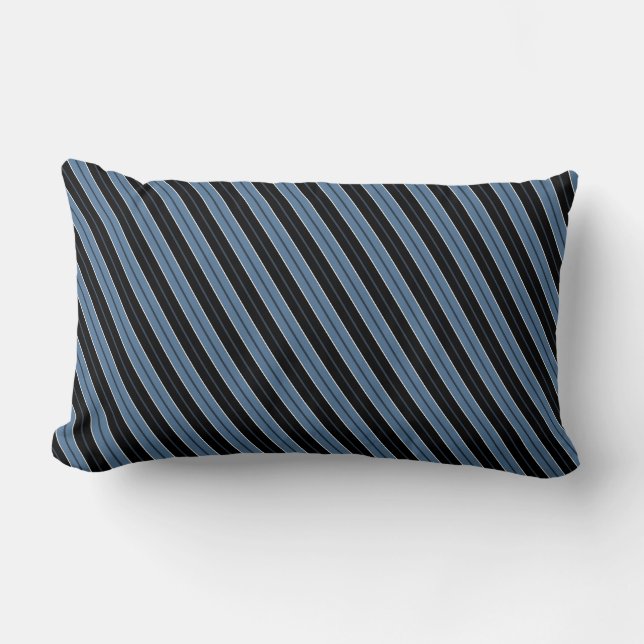 Coussin Rectangle Rayures bleues noires et blanches en diagonale (Recto)