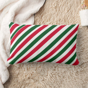 Coussin Rectangle Rayures de bâton de menthe en rouge, vert et blanc