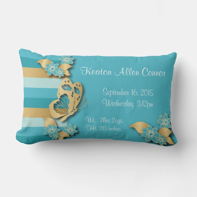 Coussin Rectangle Rayures de bleu et d'or avec des papillons pour le (Recto)