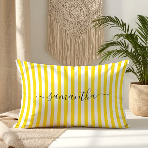 Coussin Rectangle Rayures de broches blanches et jaunes dorés Signat